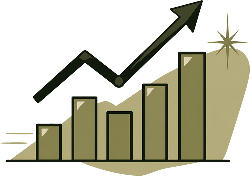 Retro growth chart illustration representing digital marketing results and business growth.