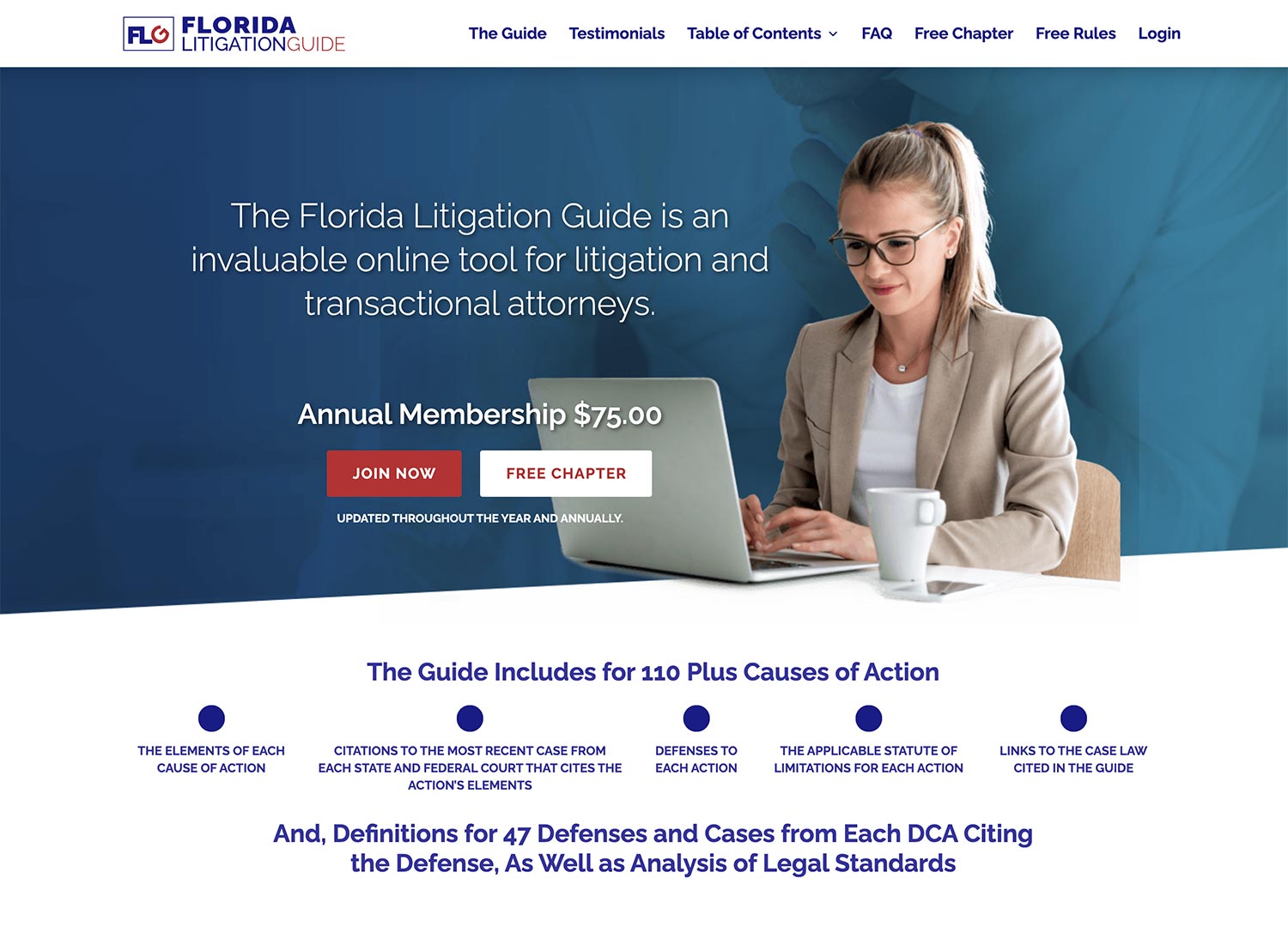 Florida Litigation Guide legal research platform displayed in a browser window.