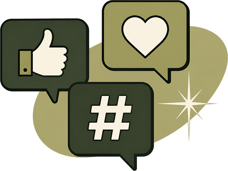 Retro social media icons illustration representing social media management services.