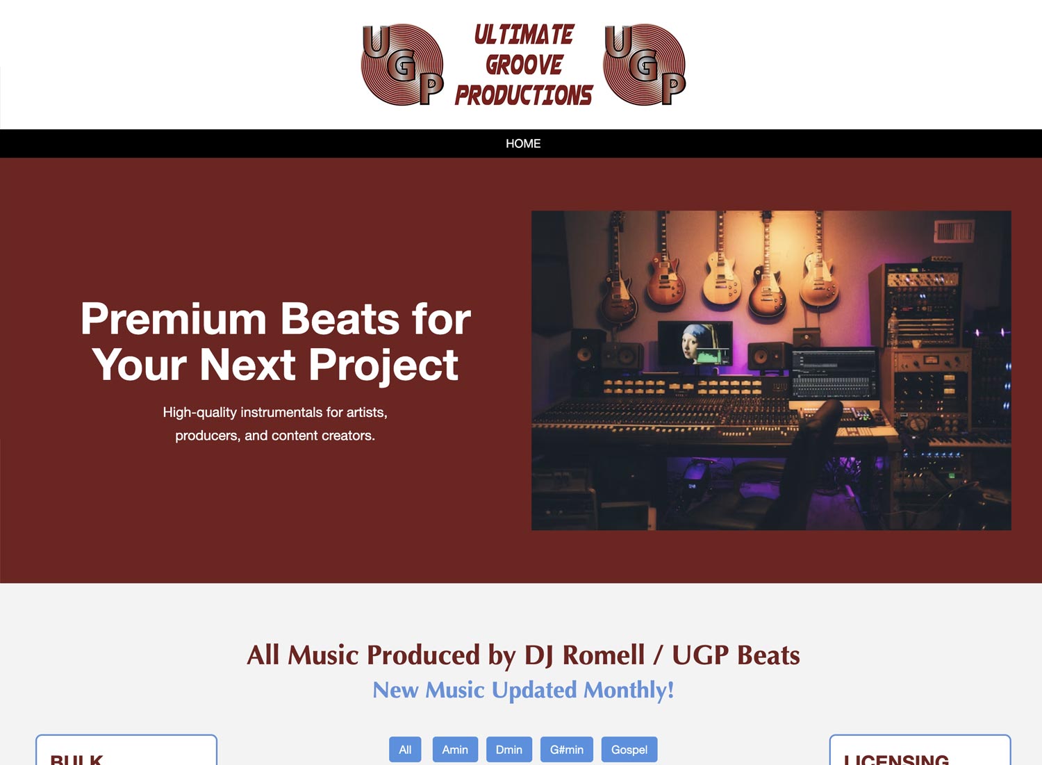 UGP Beats online music marketplace displayed in a browser window.